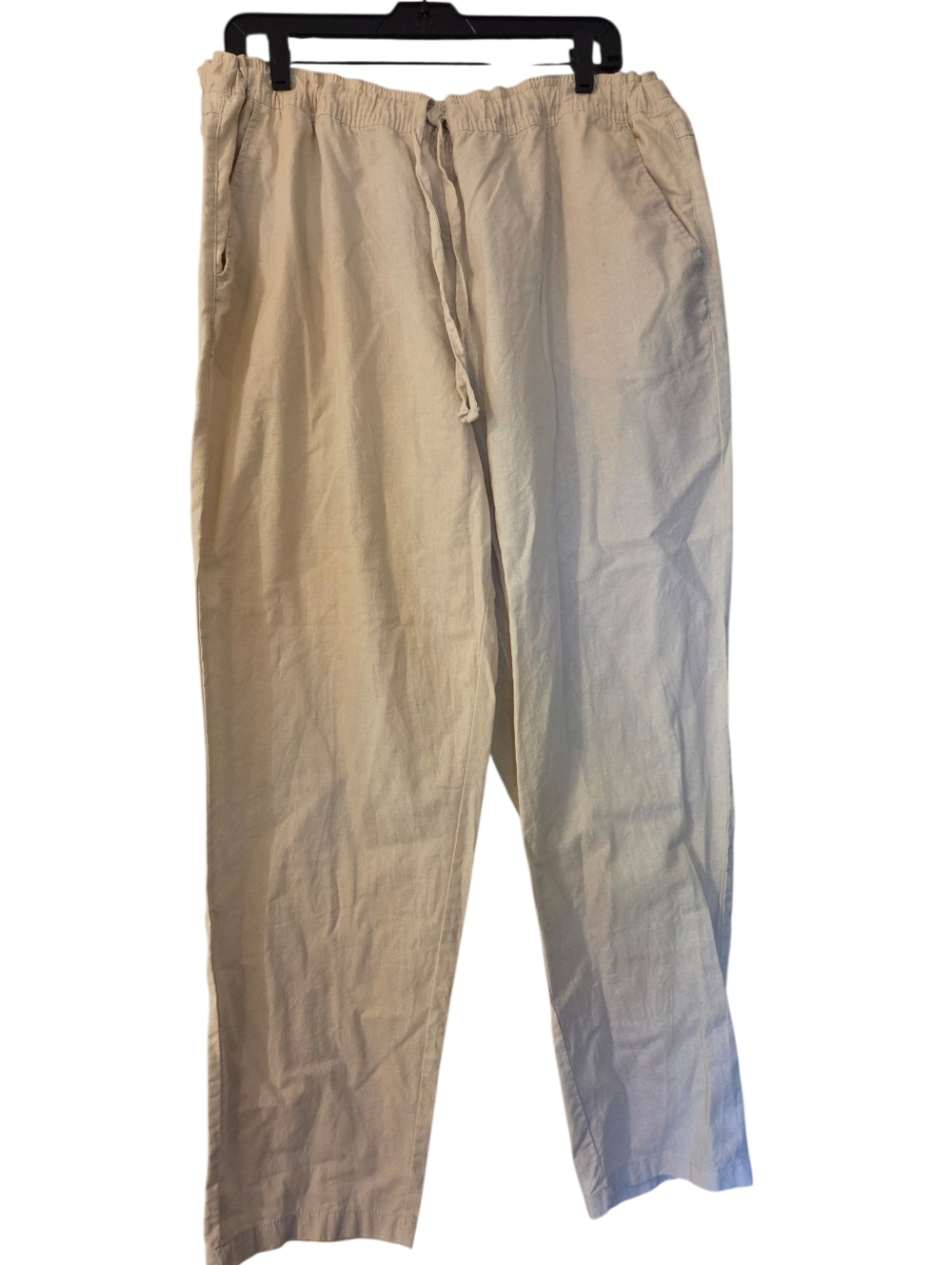 Serra Linen Cotton Drawstring  Waist  Light Beige Pants Vacation Beach Size XL